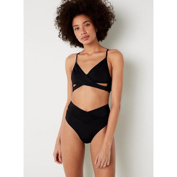 NWT Victoria's Secret Black Bikini V Crossover Bottom & Body Wrap Top Medium - Picture 1 of 16